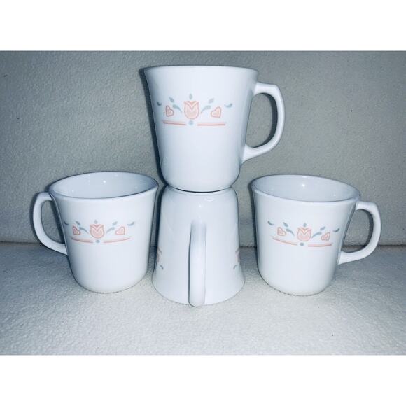 Set of 4 Corning Dutch Lattice Coffee Mug Vintage Coffee Cup s Tulip Heart USA - Picture 1 of 8